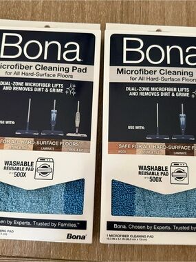 2 Pack Bona Microfiber Floor Cleaning Pad Washable   18.3” x 5.1” NEW!